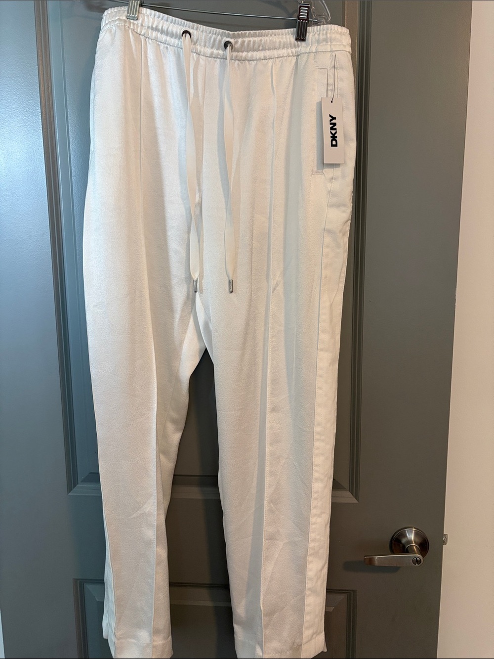 DKNY White Drawstring Pull-On Dress Pants